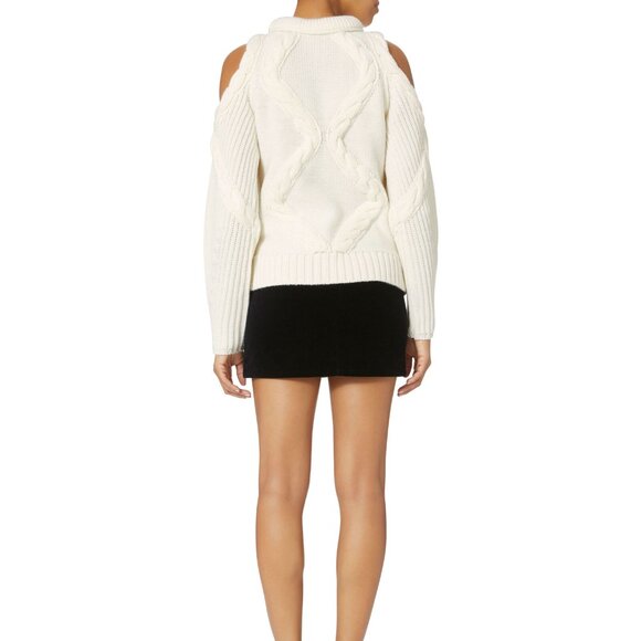 INTERMIX Elora Cold Shoulder Ivory Chunky Cable Knit Cutout Cocktail Sweater M - Picture 3 of 15
